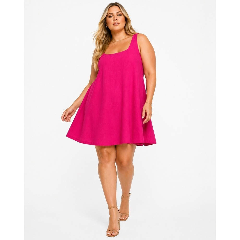 1 State Nordstrom Magenta Sleeveless Square Neck A-Line Swing Dress XL Linen